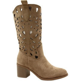 M.Daszyński Stivali da donna in camoscio traforato MR2337-3 Beige