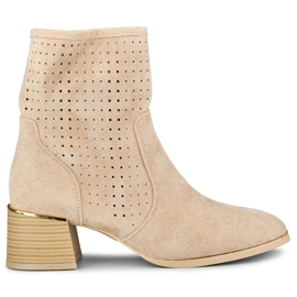 Stivali da donna traforati beige chiaro su tacco basso