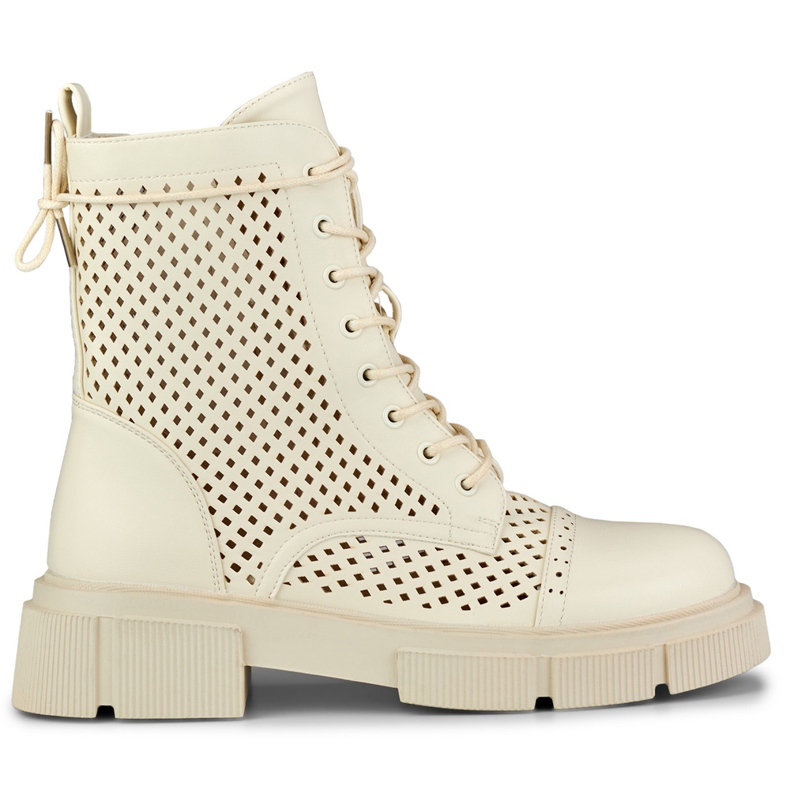 Stivali da donna allacciati beige traforati