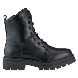Stivali stringati neri da donna realizzati in pelle naturale nero