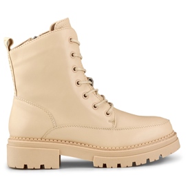 Stivali stringati da donna beige in pelle naturale