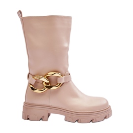 Stivali in pelle con tacco piatto Beige Diominna