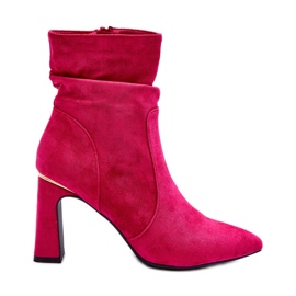 Stivali con tacco in camoscio mellamene fucsia rosa