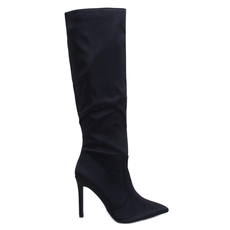 Stivali con tacco alto in raso nero Strauss