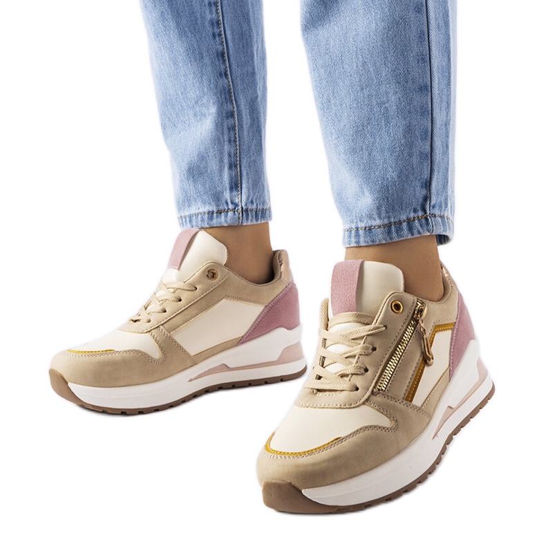 Scarpe da ginnastica sportive beige e rosa di Delid