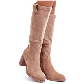 Stivali con tacco alto in pelle scamosciata da donna Beige Khabira