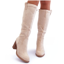 Stivali con tacco alto in pelle scamosciata da donna Khabira beige chiaro
