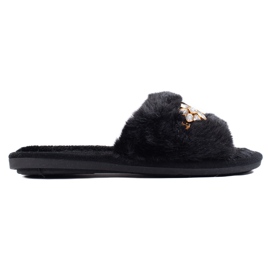 Pantofole nere con pelliccia e cristalli di Shelovet nero