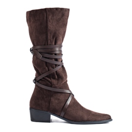 Stivali da donna in pelle scamosciata marrone Shelovet