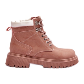 Trappers caldi in pelle da donna, bastoncini rosa