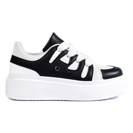 Sneakers da donna bianche e nere di Shelovet con suola spessa nero