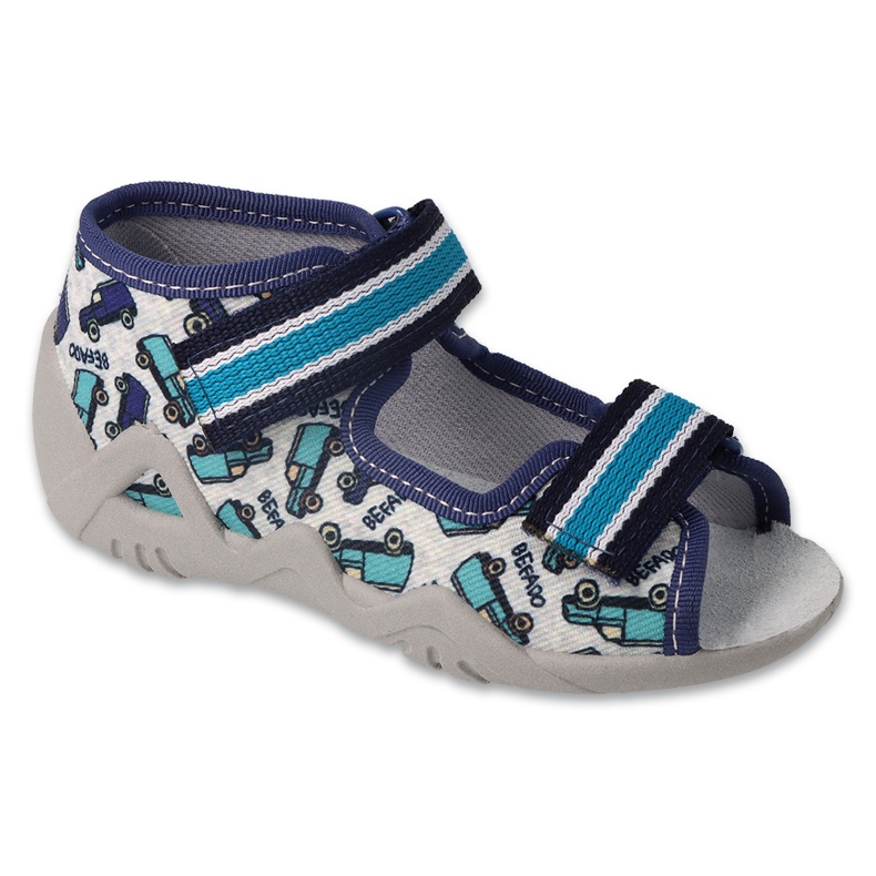 Sandali per bambini Befado con sottopiede in pelle 350P045, grigio con macchinine