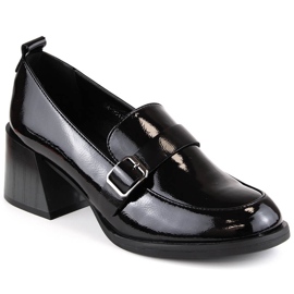 Scarpe da donna laccate nere con tacco decorativo Vinceza 58173 nero