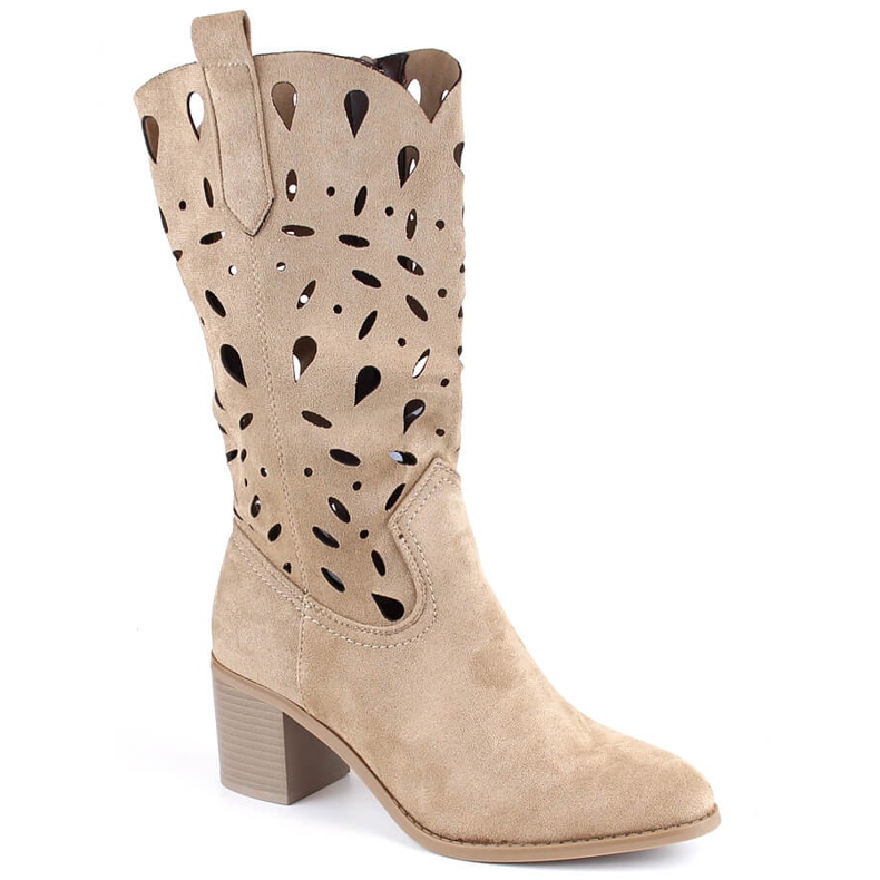 M. DASZYŃSKI Caldi stivali da cowboy traforati da donna beige M.Daszyński MR2337-3