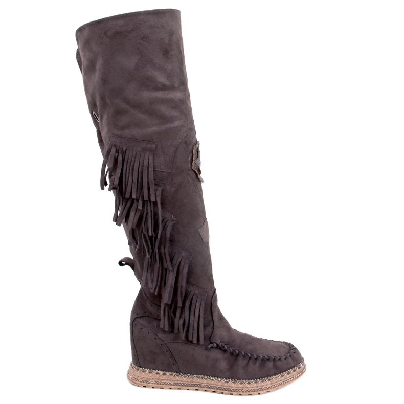 Stivali Russo D.KHAKI con zeppa e frange marrone