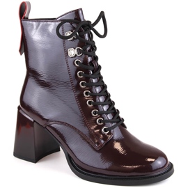 Stivali laccati da donna bordeaux con tacco alto D&amp;A S.Barski Collezione Premium MR870-06 rosso
