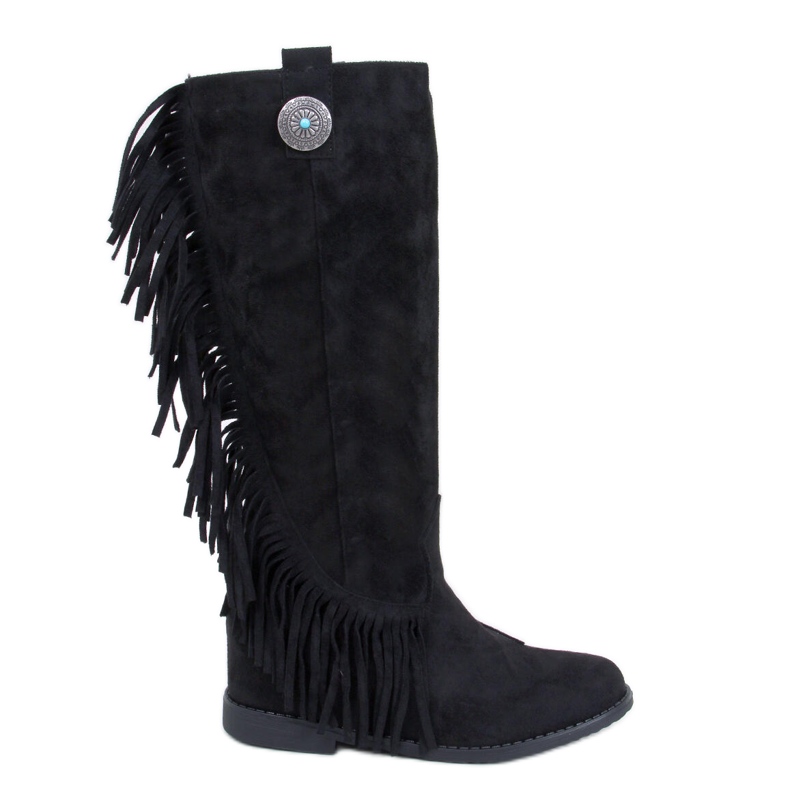 Stivali con frange e zeppa nascoste di Brien Black nero