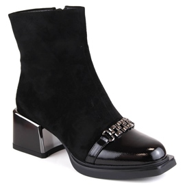 Stivali da donna con tacco decorativo neri D&amp;A S.Barski Collezione Premium MR870-70 nero