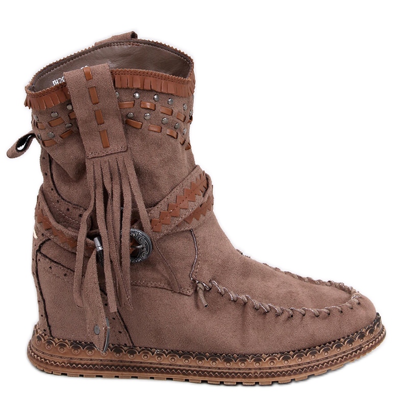 Stivaletti con zeppa e frange Lotz Khaki marrone