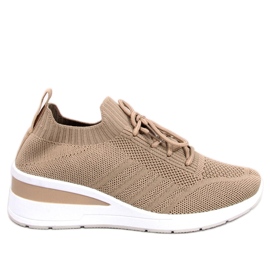 Leakes Scarpe da ginnastica con zeppa color kaki beige