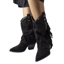 Stivali da cowboy in pelle scamosciata nera con nappine di Soeurs nero