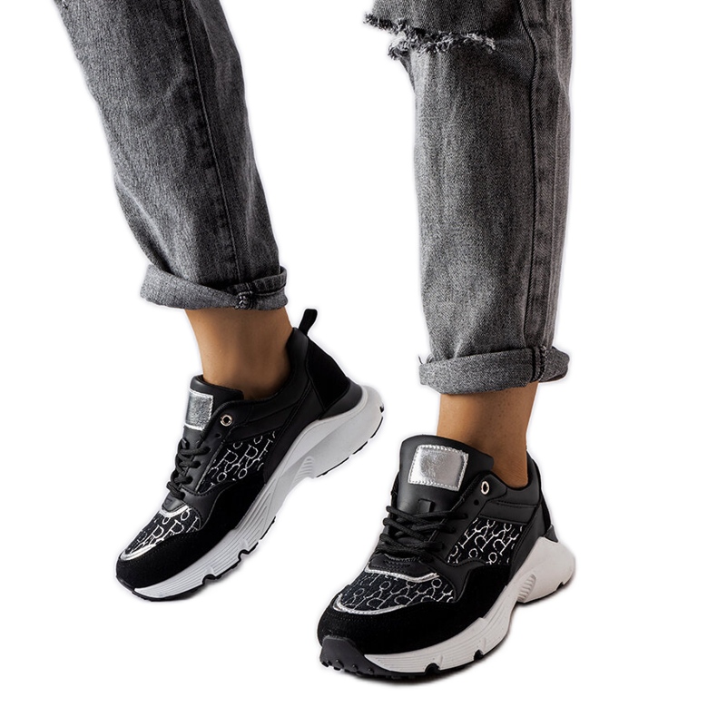 Scarpe da ginnastica nere con decorazione argento di Rio bianca