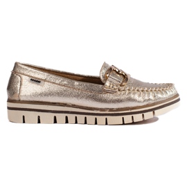 Mocassini comodi color oro con catena Shelovet d'oro