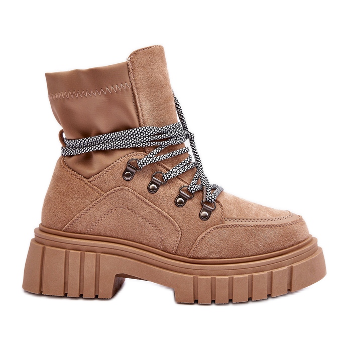 FB3 Stivali stringati in pelle scamosciata da donna Ghianda beige scuro