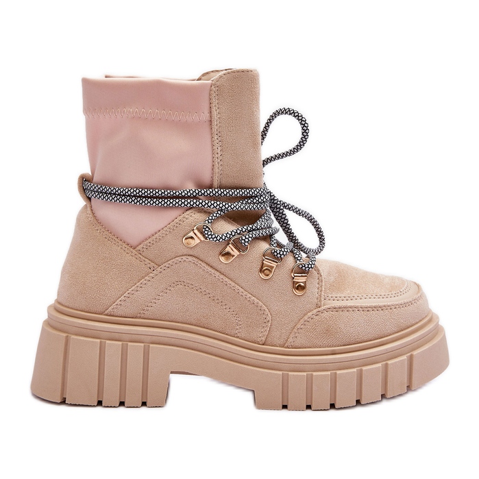 FB3 Stivaletti stringati in pelle scamosciata da donna Beige Ghianda