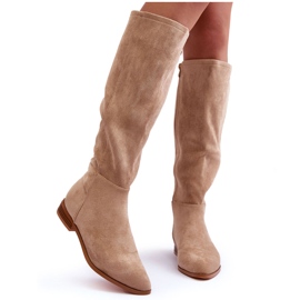 PA1 Stivali con tacco piatto in pelle scamosciata Beige Eelin