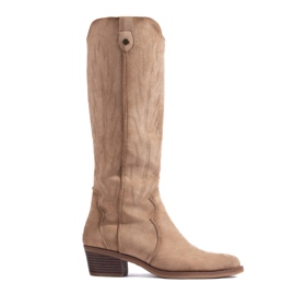Stivali da cowboy Shelovet in pelle scamosciata beige