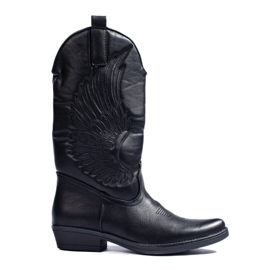 Shelovet stivali da cowboy da donna neri con tacco nero
