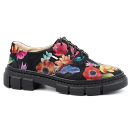ARS Scarpe da donna in pelle con suola spessa con fiori 1163 nero