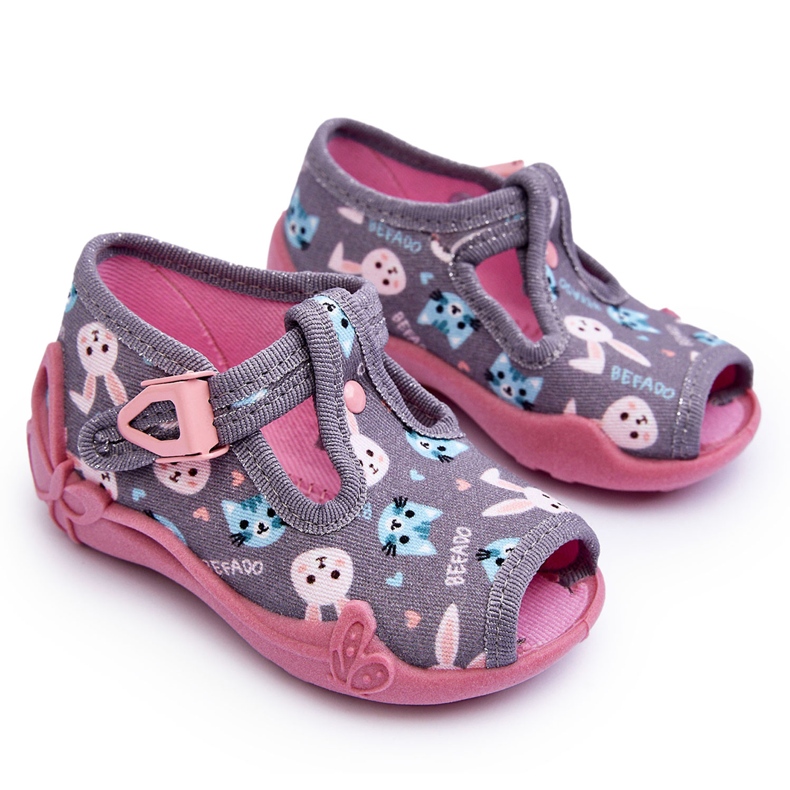 BEFADO S.A. Befado 213P139 Sandali con pantofole di coniglio, grigio e rosa