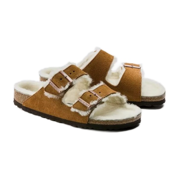 Infradito Birkenstock Arizona Shearling Mink W 1001135 marrone