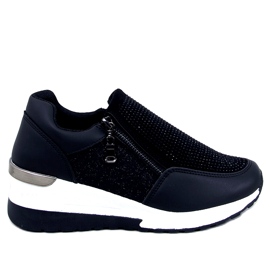 Sneakers sportive da donna con zeppa di colore nero lucido