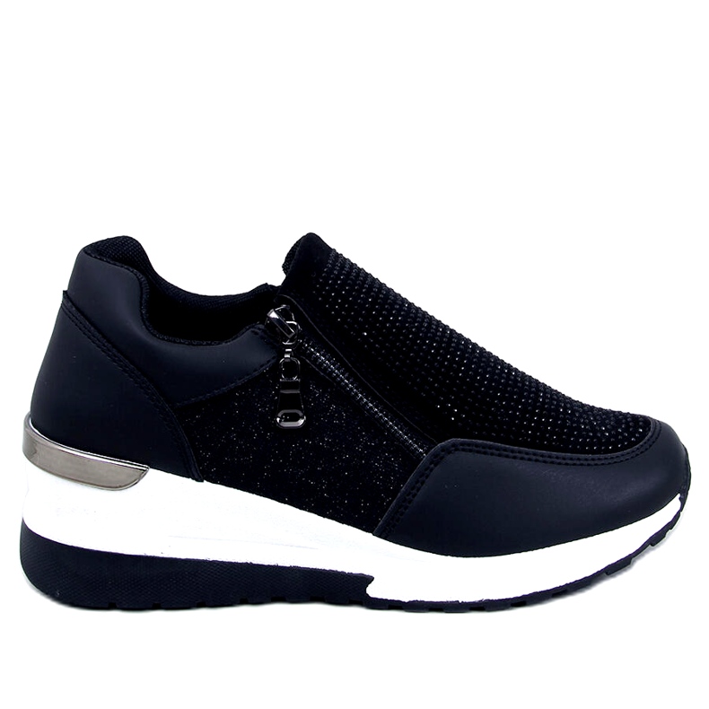 Sneakers sportive da donna con zeppa di colore nero lucido
