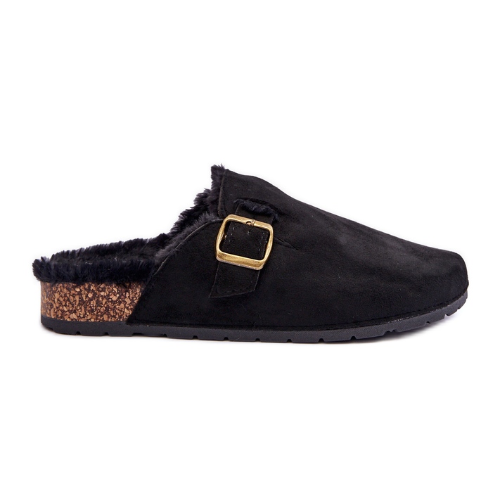 FB2 Infradito Da Donna In Pelle Scamosciata Con Pelliccia Nera Haidamia nero