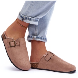 Infradito da donna beige in pelle scamosciata con pelliccia Haidamia