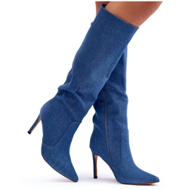 Stivali con tacco alto in denim blu Melisandra