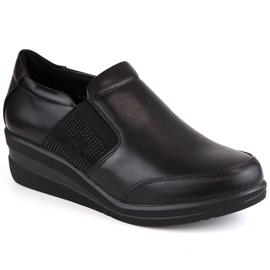 Scarpe con zeppa da donna con zirconi, nere Sergio Leone PB225 nero