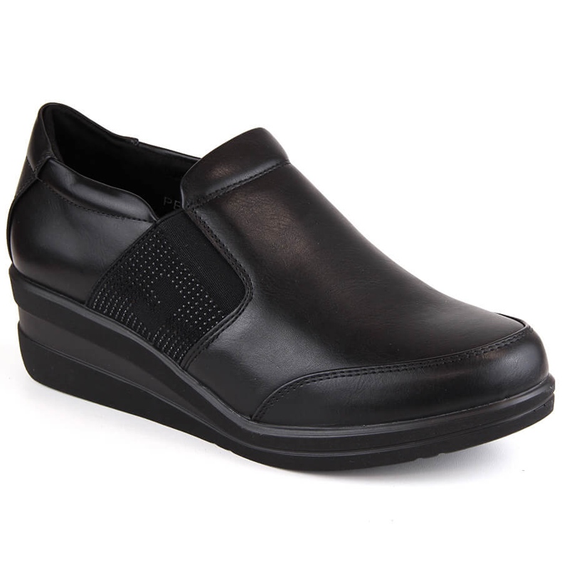 Scarpe con zeppa da donna con zirconi, nere Sergio Leone PB225 nero