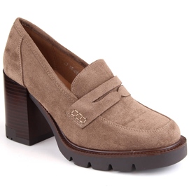 Scarpe da donna in camoscio con tacco alto e plateau, beige Vinceza 58105