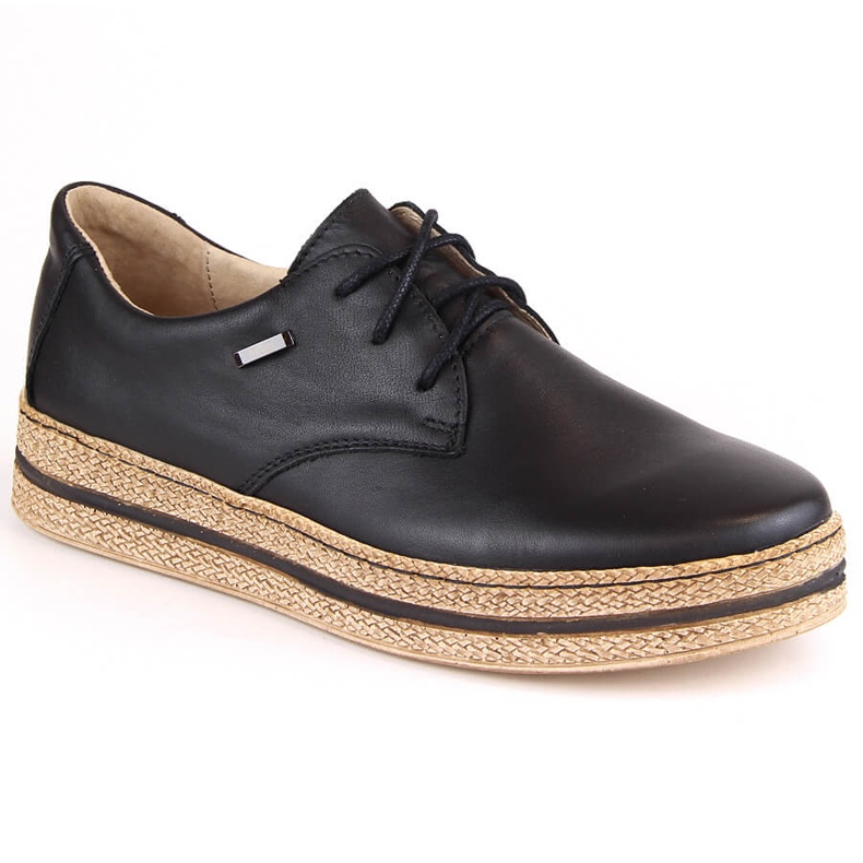 Comode scarpe da donna in pelle su plateau nero, Helios 380.011 beige