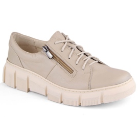 Comode scarpe da donna in pelle sulla piattaforma ecru Helios 413.10 beige