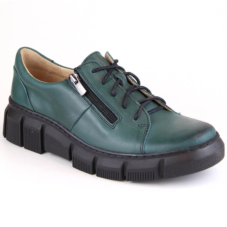 Comode scarpe da donna in pelle con plateau, verde Helios 413.56