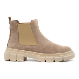 WASAK Stivaletti Chelsea slip-on da donna in pelle 0708W, colore beige
