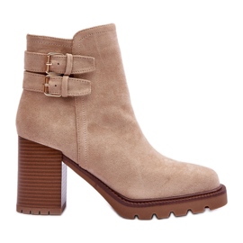 Stivali con tacco alto in pelle scamosciata Beige Makeline