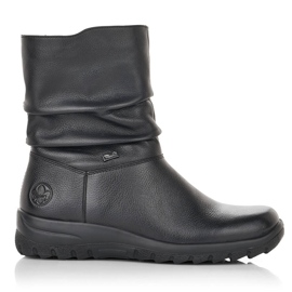 Stivaletti da donna in pelle impermeabile isolati con lana Rieker Tex Z7193-00 nero