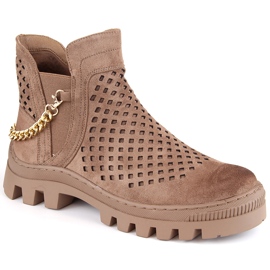 Stivali da lavoro da donna in pelle scamosciata marrone Potocki 12028 beige
